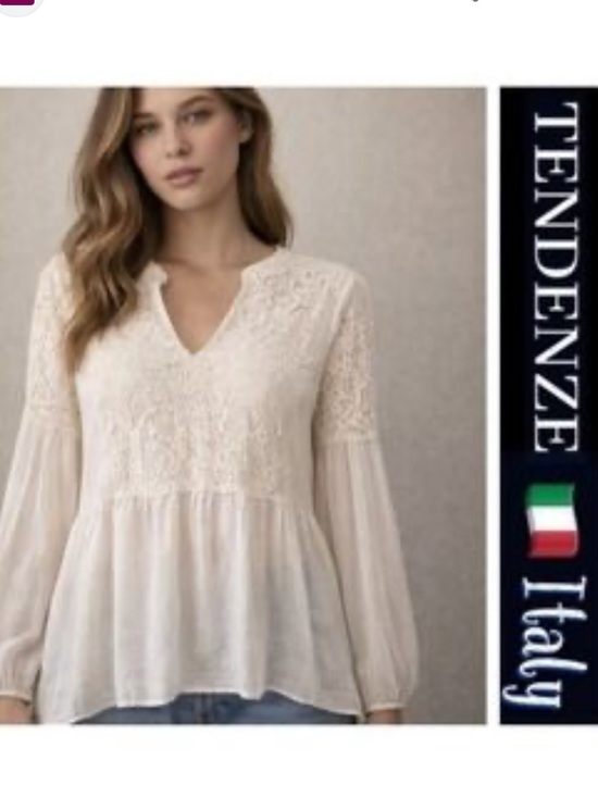 Tendenze Tops - Off White Silk Lace Peasant Blouse - Women's Elegant V-Neck  Top